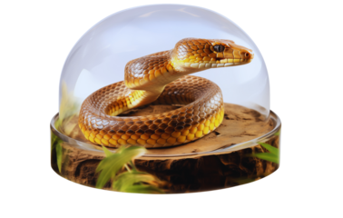 Snake in a clear dome, clear glass ball with a snake inside.