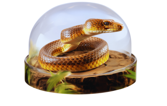 Snake in a clear dome, clear glass ball with a snake inside.