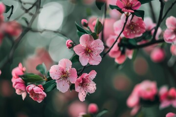 Fototapeta premium Vibrant pink cherry blossoms in full bloom
