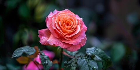 Close-up of a vibrant pink rose with water droplets