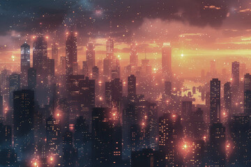 Obraz premium Dreamscape Metropolis: A Twilight City Glow