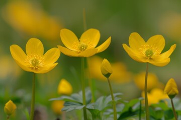 Fototapeta premium Vibrant yellow buttercup flowers in a field
