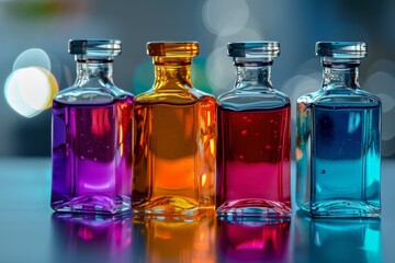 Colorful liquor bottles with reflections