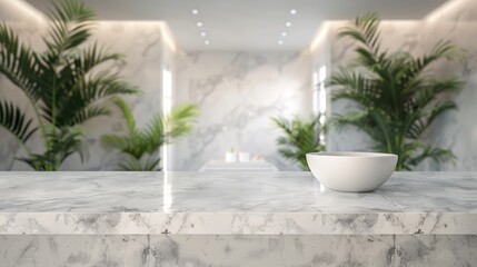 White Bathroom Interior Empty Marble Table