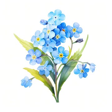 recommend clip art: Forget me not flowers. Blue forget me not clipart. Watercolor illustration. Generative AI. Detailed illustration.