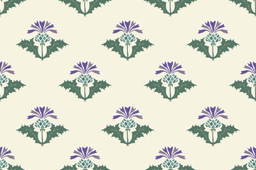 floral ethnic ikat seamless pattern traditional design for background, carpet, wallpaper, clothing, wrapping, fabric, vector illustration, embroidery style, Ajrakh, block print, batik print allovers