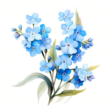 recommend clip art: Forget me not flowers. Blue forget me not clipart. Watercolor illustration. Generative AI. Detailed illustration.