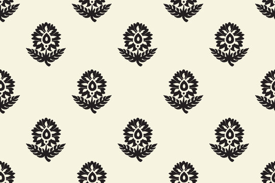 floral ethnic ikat seamless pattern traditional design for background, carpet, wallpaper, clothing, wrapping, fabric, vector illustration, embroidery style, Ajrakh, block print, batik print allovers
