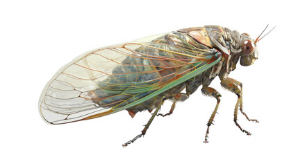 A beautiful cicada with transparent wings in isolated on transparent background