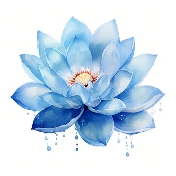 recommend clip art: Blue lotus flower. Blue flowers. Abstract lotus clipart. Watercolor illustration. Generative AI. Detailed illustration.