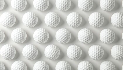 A wall of white golf balls, arranged in an orderly pattern with each ball perfectly aligned to create the illusion that they form one large round shape