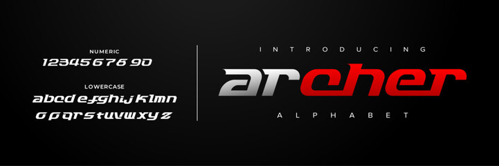 Archer creative simple modern urban alphabet font. Digital abstract futuristic, logo, music, sport, minimal technology typography. Simple numeric vector illustration