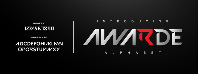 Awarde creative simple modern urban alphabet font. Digital abstract futuristic, logo, music, sport, minimal technology typography. Simple numeric vector illustration