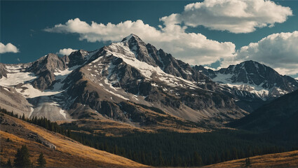 Fototapeta premium Illustration of the Rocky Mountains, incorporating different textures and mediums, Generative AI