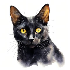 Bombay cat. Black cat. Cute kitten clipart. Watercolor illustration. Generative AI. Detailed illustration.