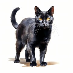 Bombay cat. Black cat. Cute kitten clipart. Watercolor illustration. Generative AI. Detailed illustration.