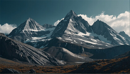 A illustration of the Rocky Mountains, with sleek lines and metallic textures, Generative AI