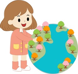 Little boy and girl hugging earth