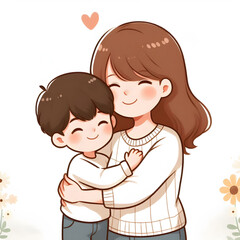 Happy Mother's Day greeting card with mother and son. Vector illustration generated by ai