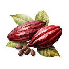 Obraz premium Cocoa. Botanical cocoa. Cocoa bean clipart. Watercolor illustration. Generative AI. Detailed illustration.
