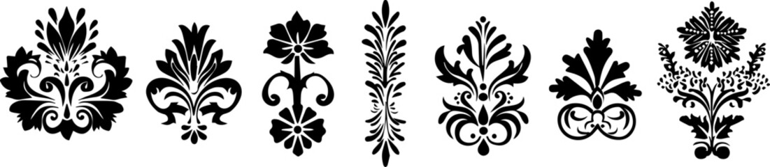 set of floral ornament vector elements in the style of a simple vector style