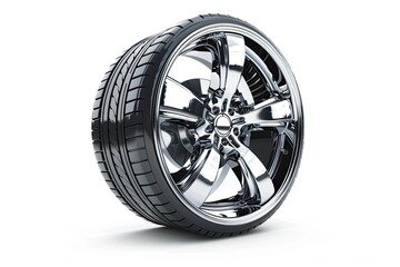 Obraz premium Shiny new car wheel isolated on white background