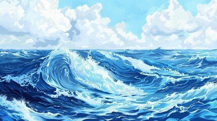 Blue Tempest: Illustrating the Intensity of High Waves on the Open Sea