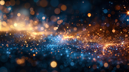 Bokeh effect golden lights black background Sparkling magic stars Abstract Glittering. Bokeh of gold lights against a dark background.