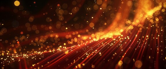 Fototapeta premium Dark background with golden lines and particles of light