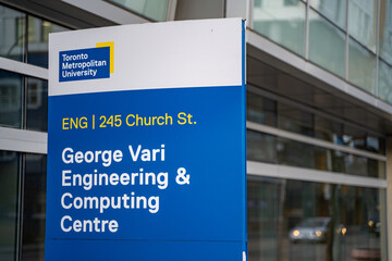 Naklejka premium Toronto Metropolitan University's Engineering and Computing Centre building. Toronto, Canada - April 29, 2024.