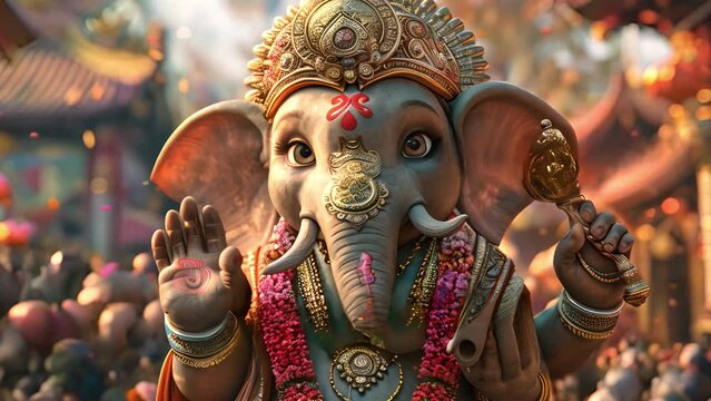A cute ganesh waving goodbye.