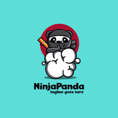Fun playful Ninja panda mascot cartoon logo icon vector illustration