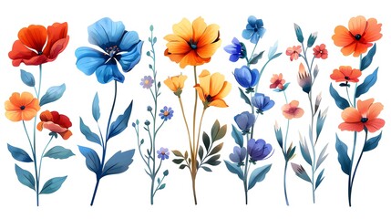 Watercolor Arrangements with Garden Flowers for Decorative Elements