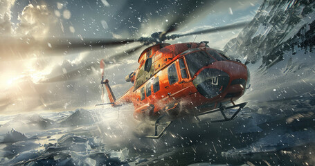 Emergency Rescue Helicopter Touching Down for Landing