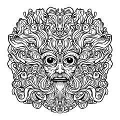 hand-drawn doodles, suitable for an artistic background or a complement to cool the design, ancient monster face