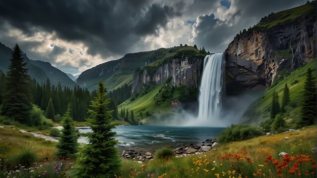 waterfall in yosemite Nature's Masterpiece Breathtaking Landscape