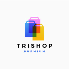 three shop shopping bag triple chart store logo vector icon illustration
