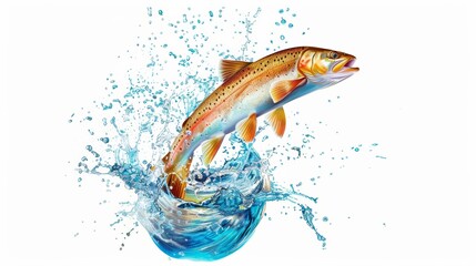 fish jumping out of the water on white background. fish. Illustrations