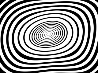 Abstract hypnotic wave pattern with black-and-white striped lines. Psychedelic background. Op art, optical illusion. Modern design, graphic texture.