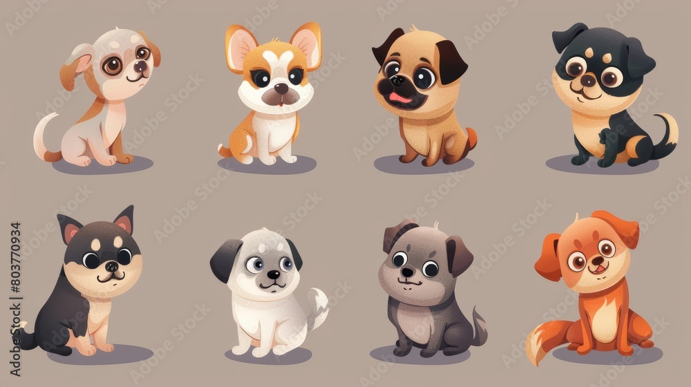 Wall mural cute character different funny cartoon dogs isolated illustration. cartoons. illustrations