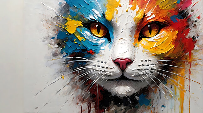 Cat colorful painting abstract background design illustration.
