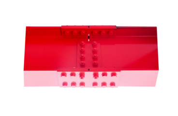 Large red screw hexagon flange nut supporting structure, metal frame of prefabricated building isolated on cut out PNG or transparent background. Metal posts or painted of billboard construction work.