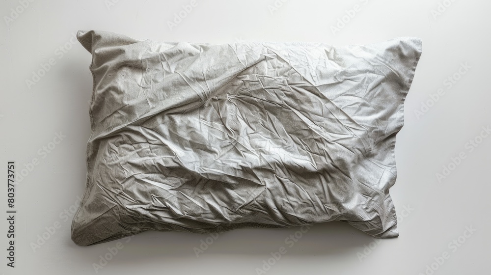 Sticker Crumpled white pillow on the white background. Top view.