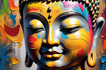 Face of buddha colorful painting abstract background design illustration.