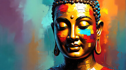 Face Buddha Colorful Painting Abstract