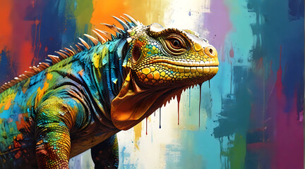 Iguana colorful painting abstract background design illustration.