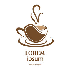 logo design of hot coffee in a glass with smoke