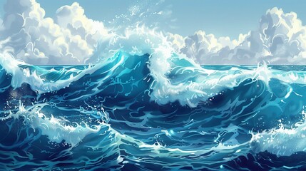 Breaking Point: A Close-Up Illustration of Waves Rising in the Blue Abyss