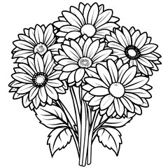 Gerbera Flower Bouquet outline illustration coloring book page design, Gerbera Flower Bouquet black and white line art drawing coloring book pages for children and adults
