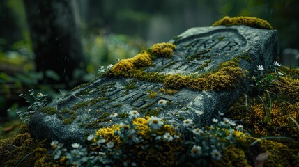 Mossy Tombstone with RIP